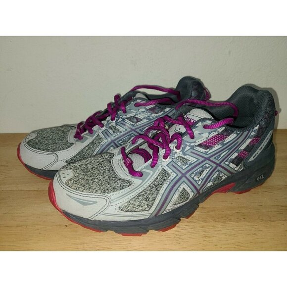 Asics Womens Gel Venture 6 1012A504 Gray Purple Running Shoes Lace Up Size 8 - Picture 2 of 4